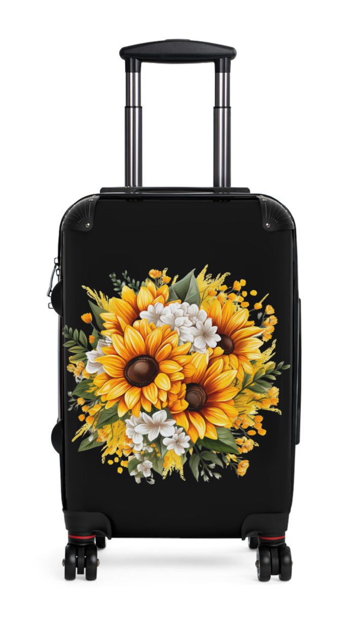Floral sunflower daisy suitcase, a stylish and enduring travel companion. Crafted with vibrant sunflower and daisy designs, it's the perfect luggage for those who seek elegance on the go.