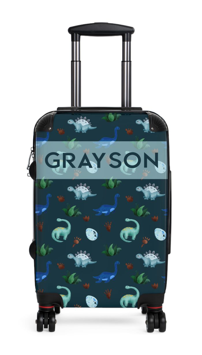 Dinosaur Custom Suitcase - Unleash your style with a personalized travel companion adorned with roaring dinosaurs.