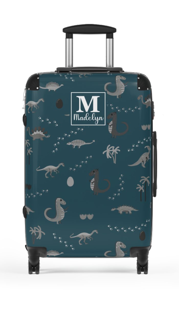 Dinosaur Custom Suitcase - Unleash your style with a personalized travel companion adorned with roaring dinosaurs.