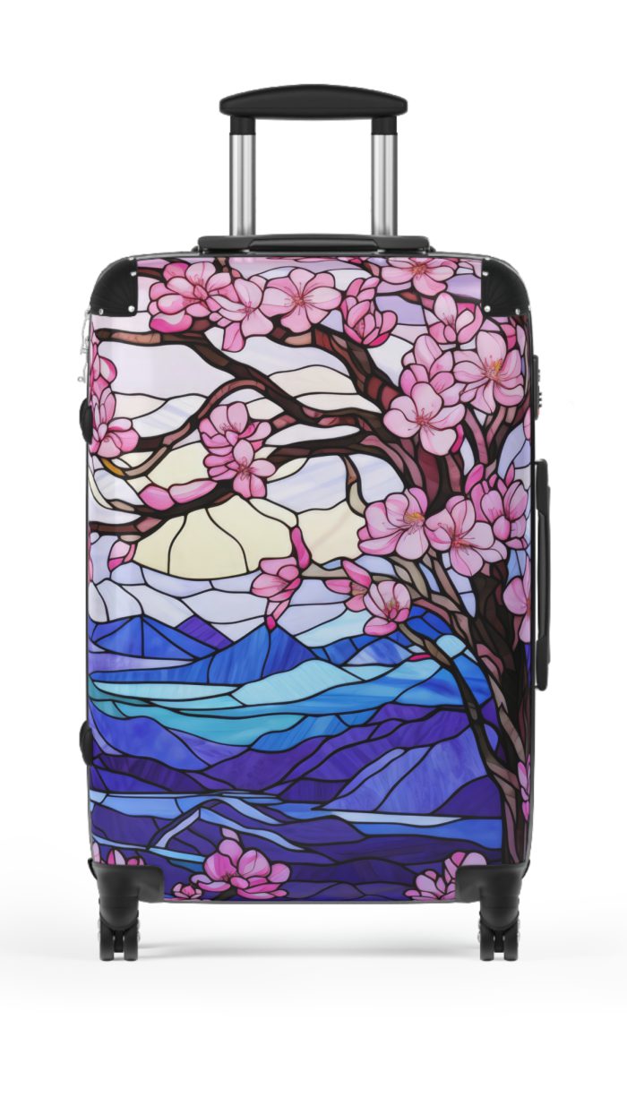 Stained Glass Flower Suitcase - A travel masterpiece adorned with vibrant, stained glass-inspired floral patterns for an artistic touch.