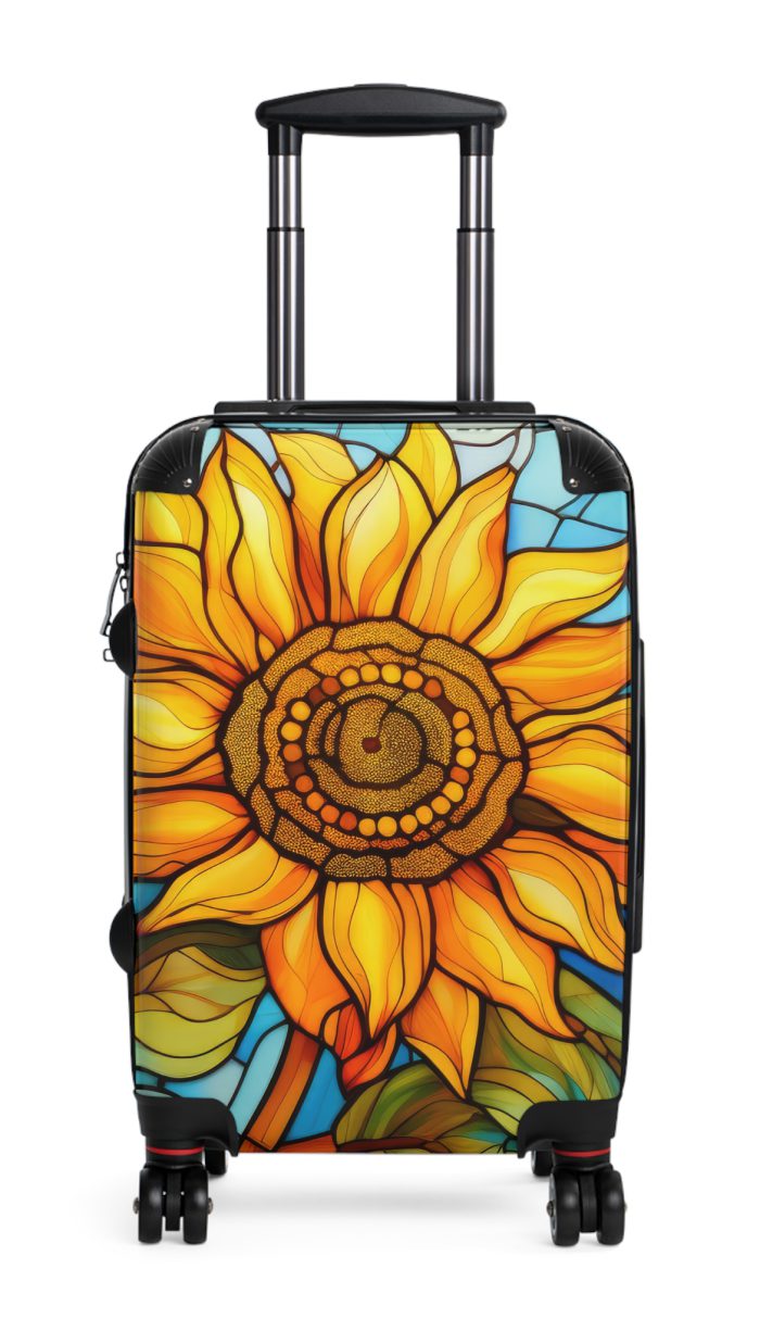 Stained Glass Flower Suitcase - A travel masterpiece adorned with vibrant, stained glass-inspired floral patterns for an artistic touch.