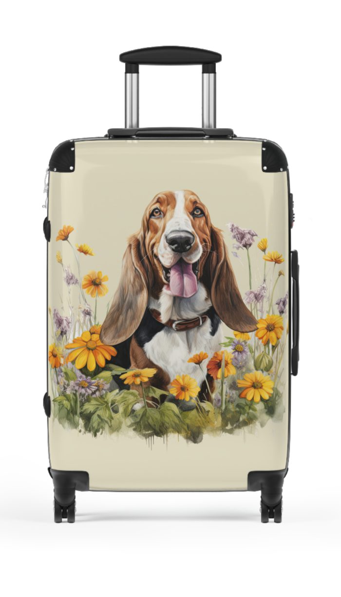 Stylish Basset Hound suitcase, a durable and elegant travel companion. Crafted with Basset Hound designs, it's the perfect luggage for hound enthusiasts on the go.