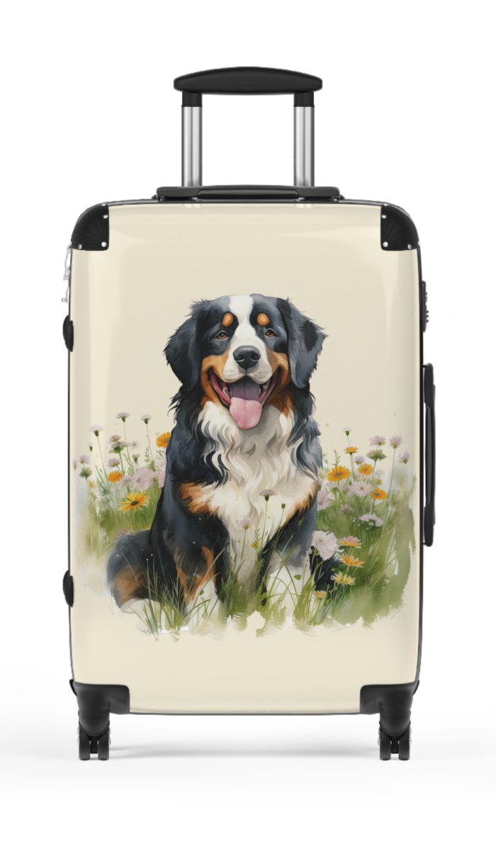 Alpine Bernese Mountain suitcase, a durable and charming travel companion. Crafted with Bernese Mountain designs, it's the perfect luggage for mountain enthusiasts on the go.