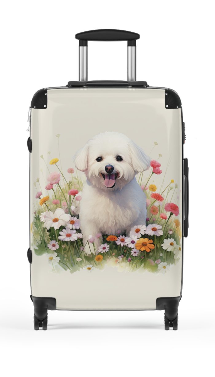 Fluffy Bichon Frise suitcase, a durable and charming travel companion. Crafted with Bichon Frise designs, it's the perfect luggage for Bichon Frise enthusiasts on the go.