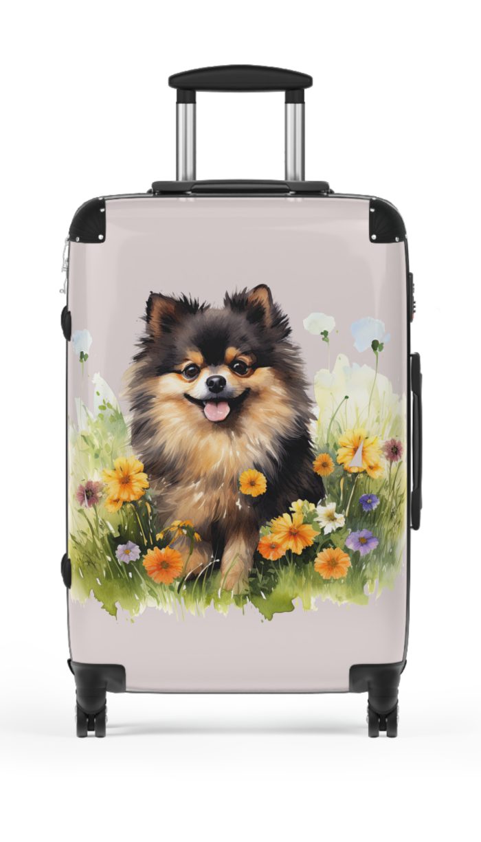 Chic Black Tan Pomeranian suitcase, a durable and fashionable travel companion. Crafted with Black Tan Pomeranian designs, it's the perfect luggage for Pomeranian enthusiasts on the go.