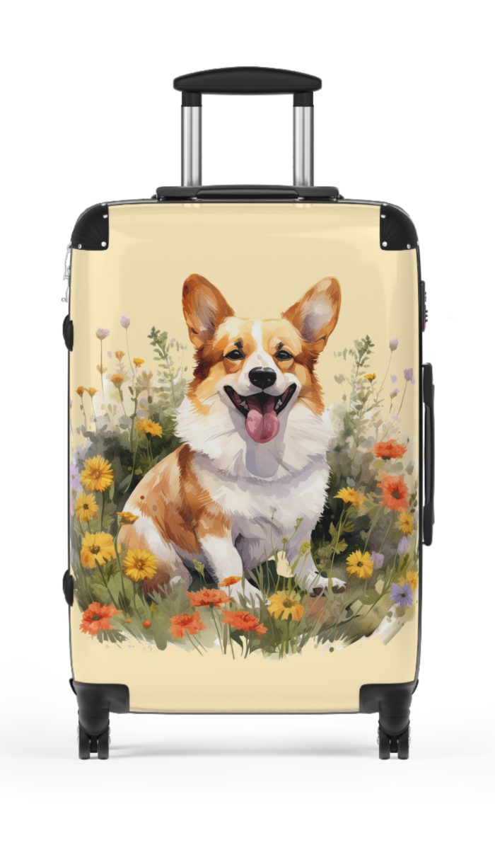 Whimsical Corgi suitcase, a durable and delightful travel companion. Crafted with Corgi designs, it's perfect for enthusiasts on the go.