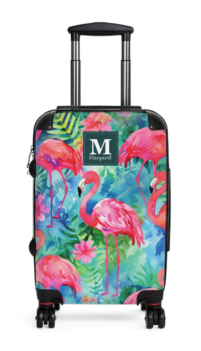 Custom Flamingo Suitcase - A personalized travel companion featuring vibrant flamingo design, adding a touch of uniqueness to your journeys.