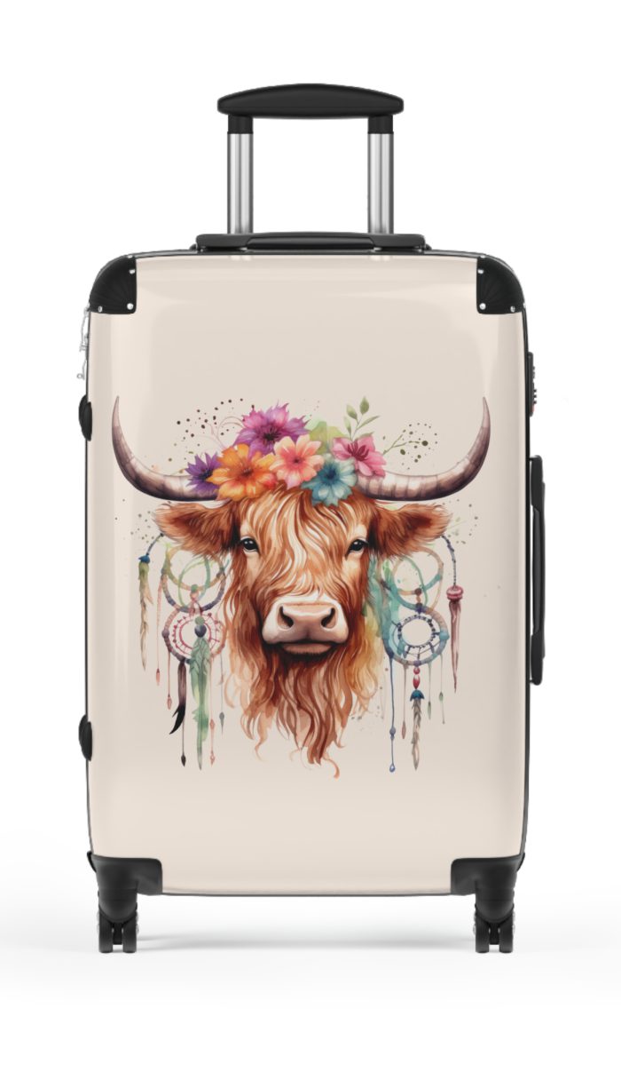 Highland Cow Suitcase - A stylish luggage featuring a charming cow design, perfect for travelers who want to bring a touch of whimsy to their journeys.