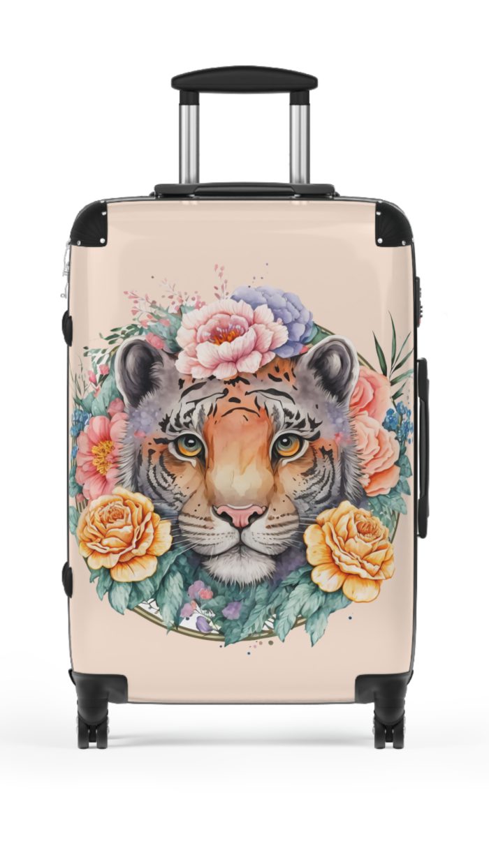 Floral Tiger Suitcase - A stylish fusion of wild tiger motifs and delicate floral patterns for the nature-inspired traveler.