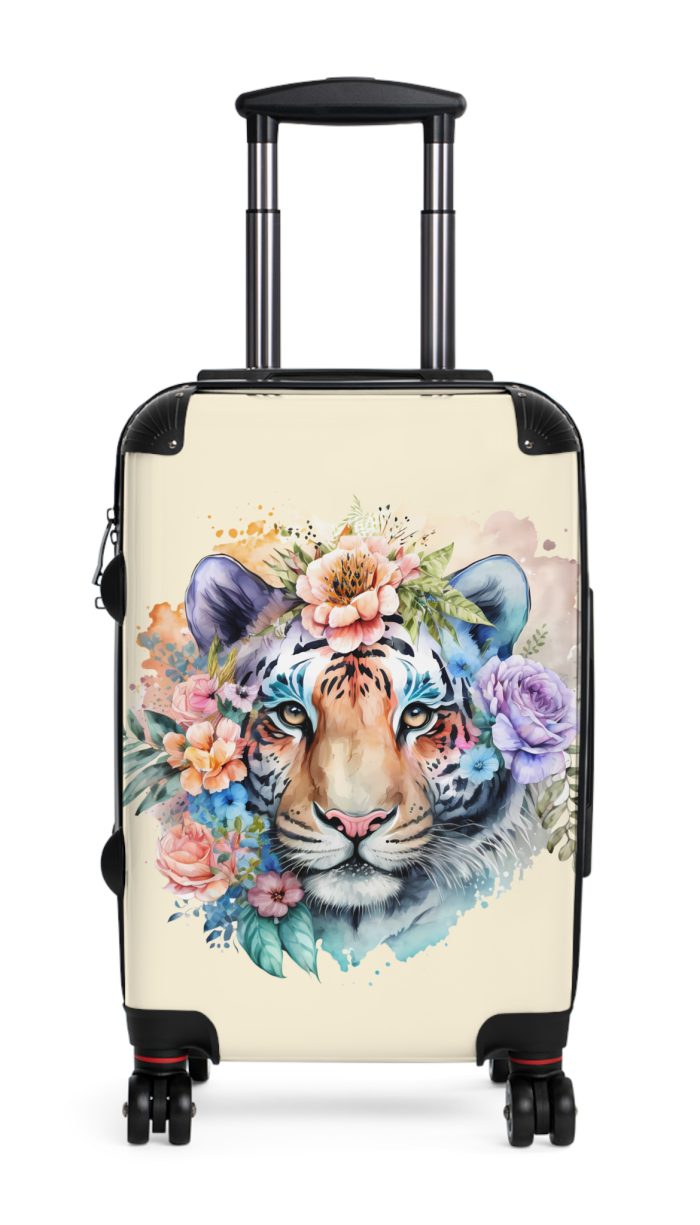 Floral Tiger Suitcase - A stylish fusion of wild tiger motifs and delicate floral patterns for the nature-inspired traveler.