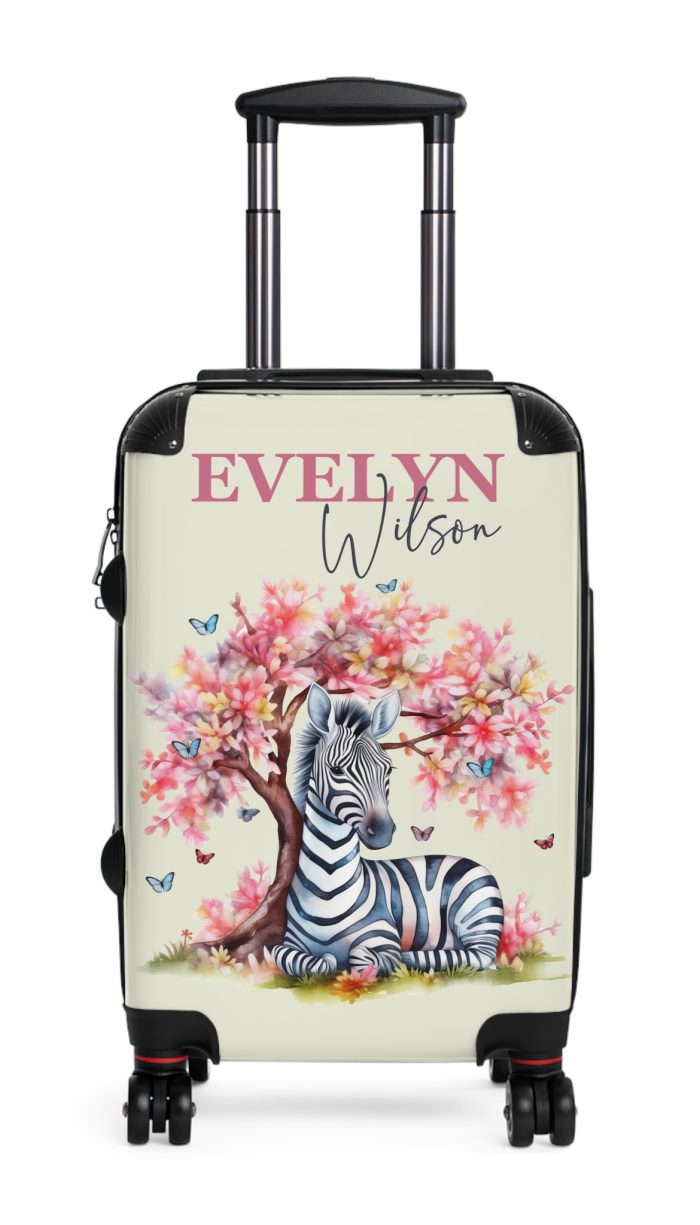 Zebra Custom Suitcase - A unique and personalized travel companion featuring a striking zebra design for a touch of wild elegance.