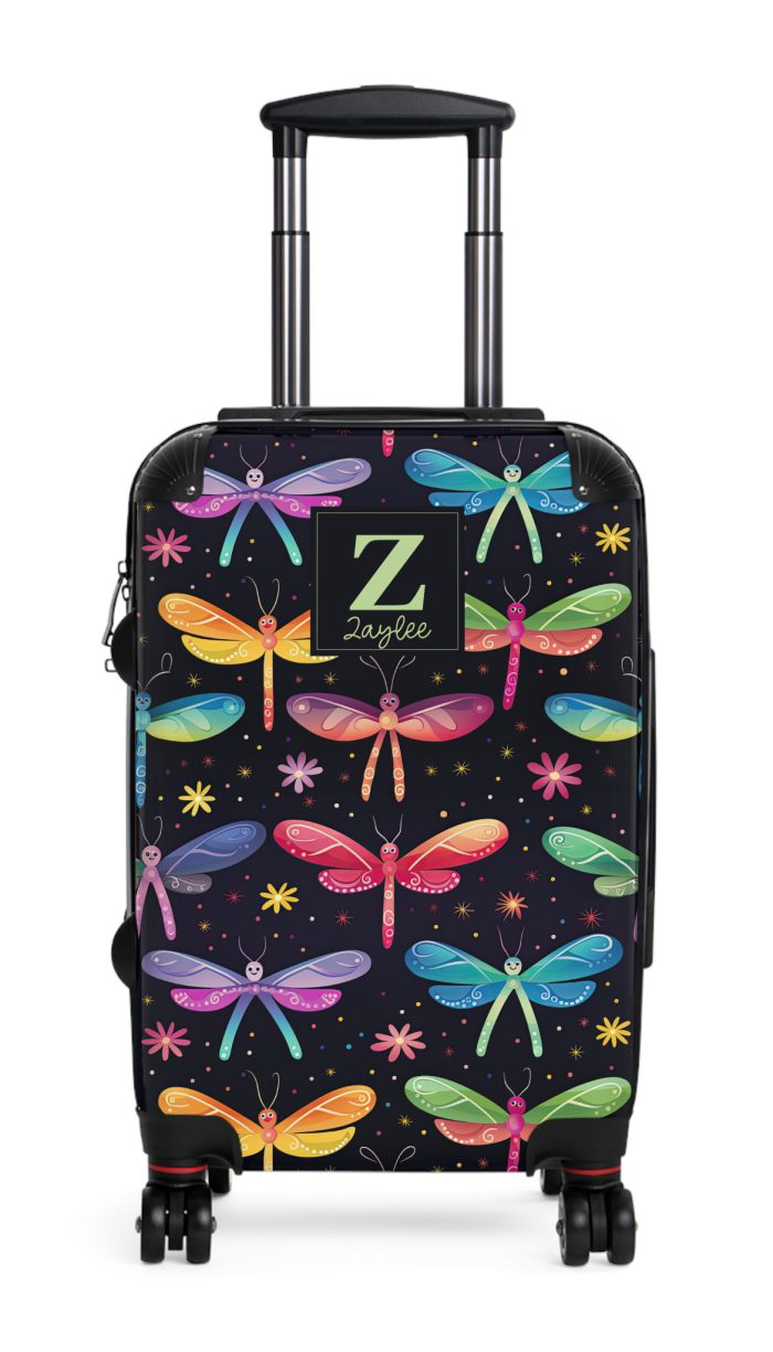Dragonfly Custom Suitcase - A personalized travel essential adorned with delicate dragonfly motifs, seamlessly blending style and functionality.