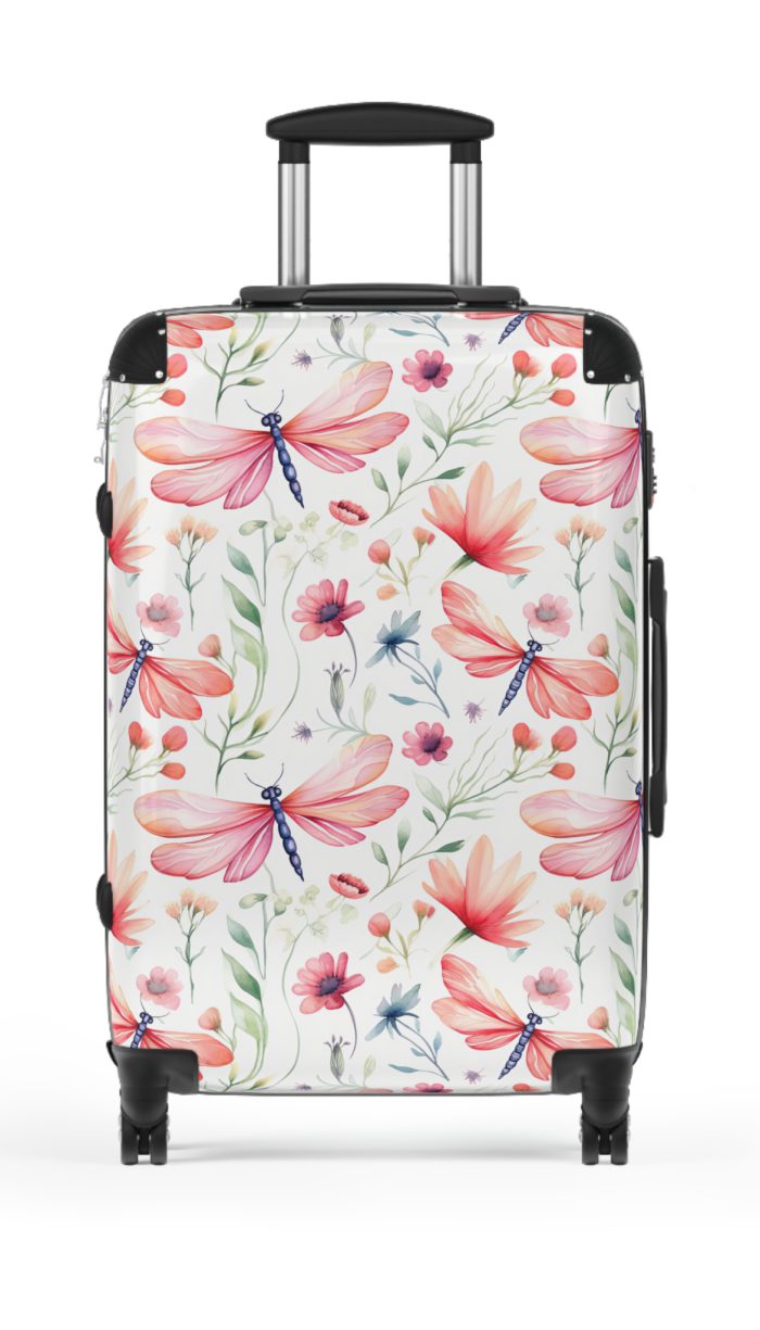 Floral Dragonfly Suitcase - A travel companion showcasing exquisite dragonfly and floral motifs, seamlessly blending elegance and functionality.