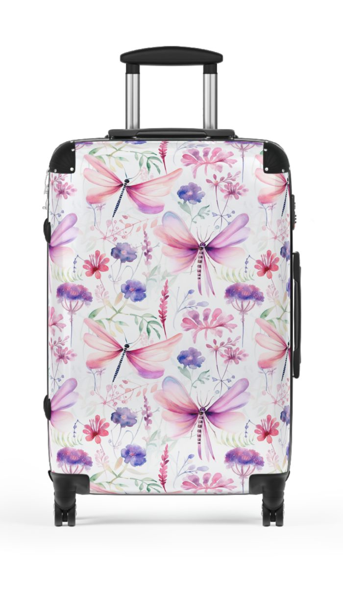 Floral Dragonfly Suitcase - A travel companion showcasing exquisite dragonfly and floral motifs, seamlessly blending elegance and functionality.