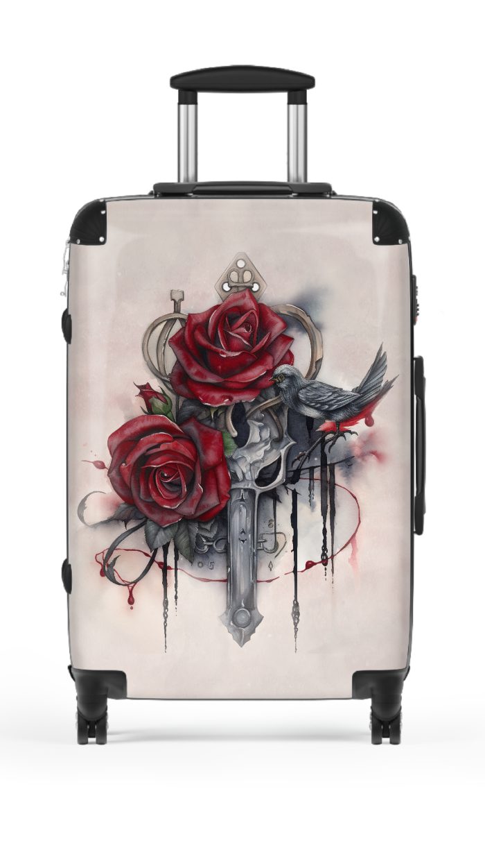 Romantic gothic rose suitcase, a stylish and enduring travel essential. Crafted with intricate rose designs, it's the perfect companion for those who seek elegance on the go.