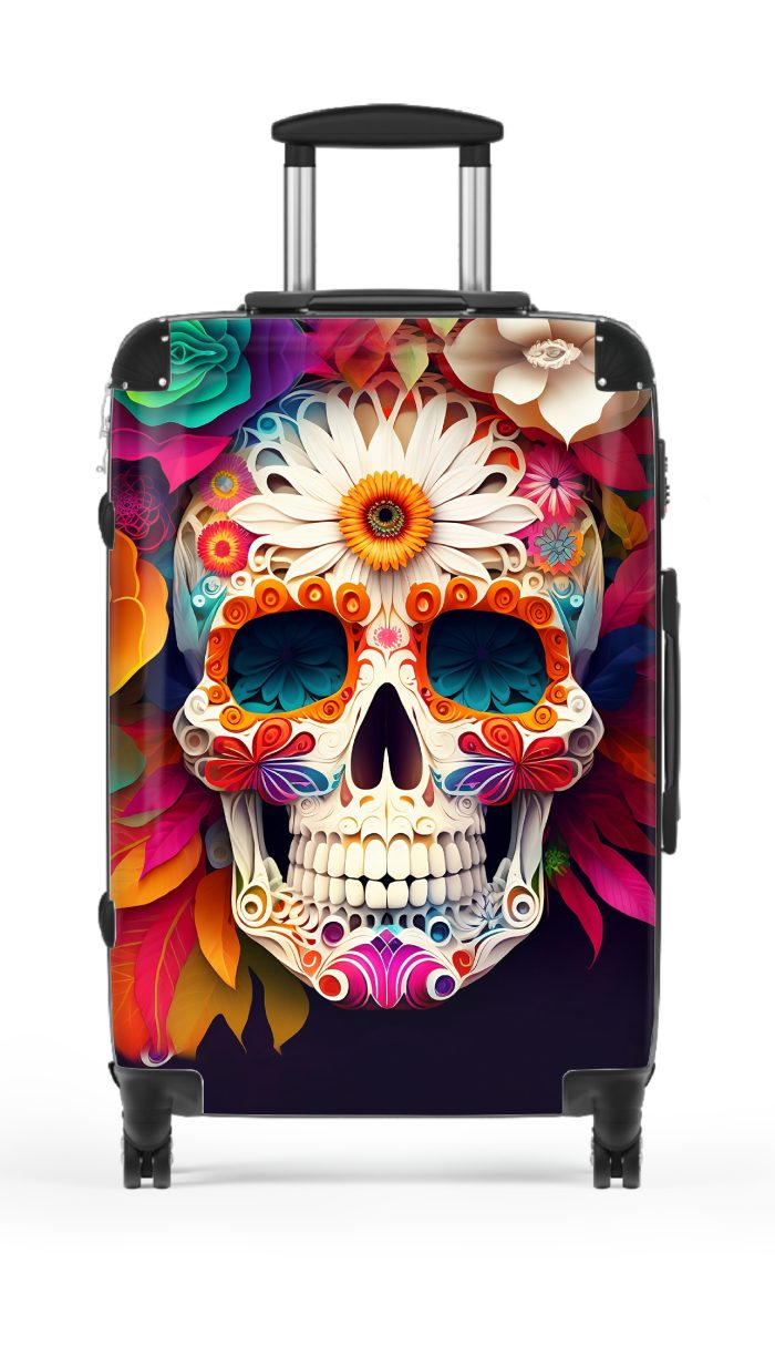 Edgy sugar skull suitcase, a bold and vibrant travel companion. Crafted for durability and adorned with rebellious sugar skull designs, it's perfect for those who embrace a touch of edge on the go.
