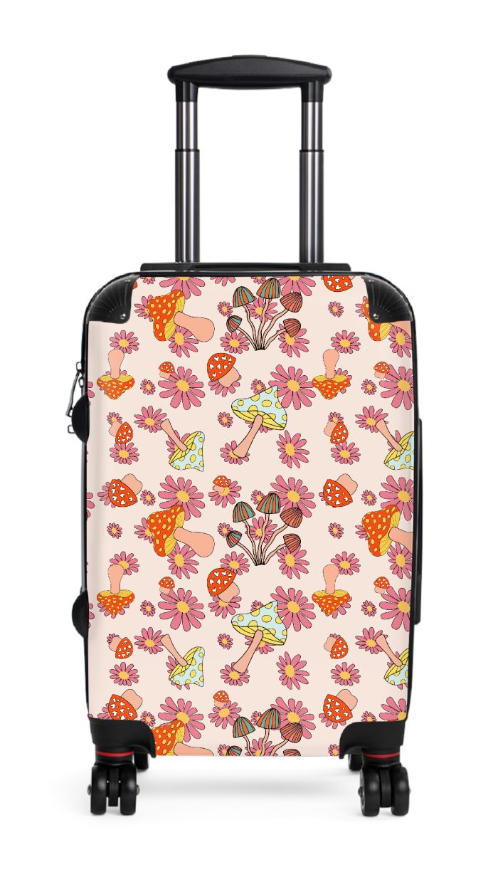 Retro Mushroom suitcase, a durable and stylish travel companion. Crafted with mushroom designs, it's perfect for enthusiasts on the go.