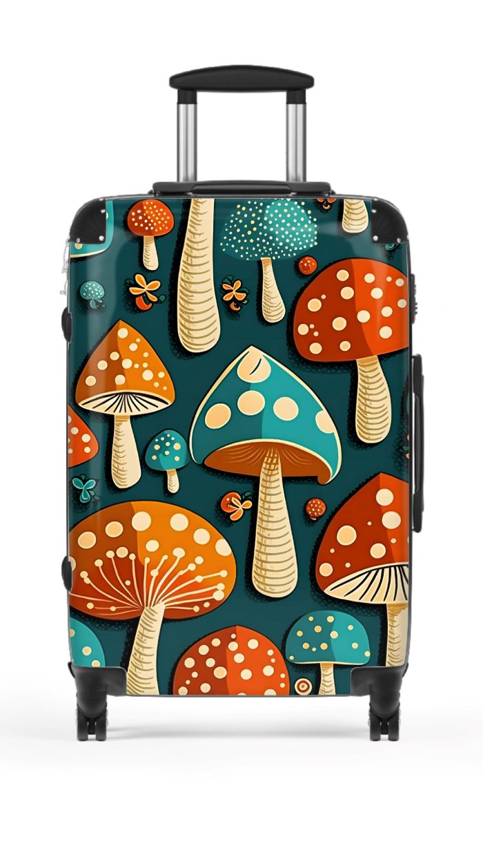 Folk Mushroom suitcase, a durable and stylish travel companion. Crafted with mushroom designs, it's perfect for enthusiasts on the go.