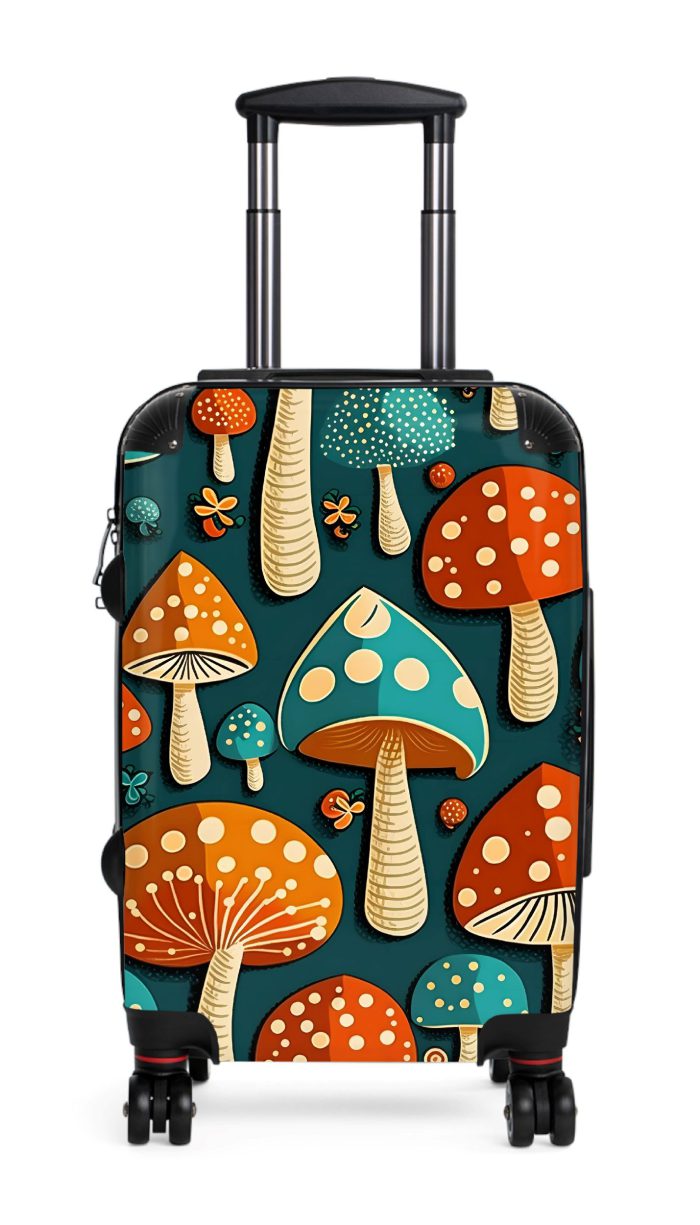 Folk Mushroom suitcase, a durable and stylish travel companion. Crafted with mushroom designs, it's perfect for enthusiasts on the go.