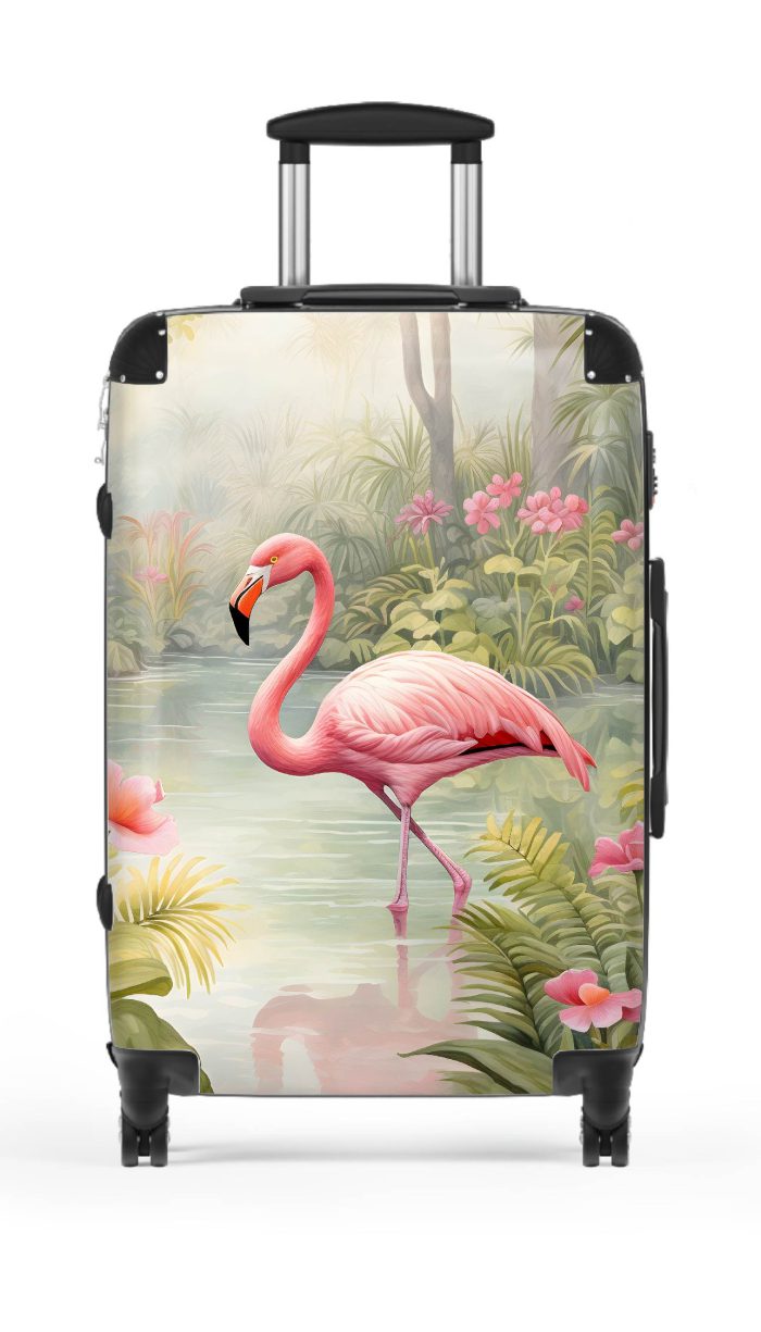 Tropical Flamingo suitcase, a durable and stylish travel companion. Crafted with flamingo designs, it's perfect for enthusiasts on the go.
