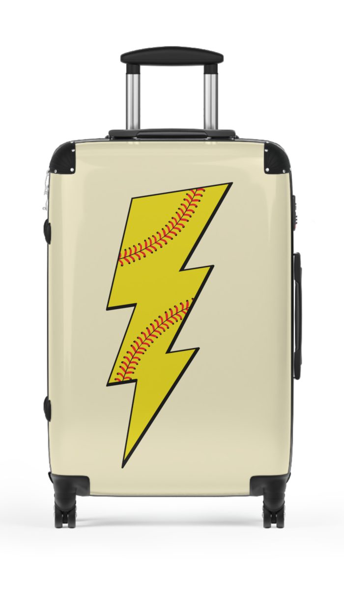 Sporty Lightning Bolt Softball suitcase, a durable and stylish travel companion. Crafted with lightning bolt softball designs, it's perfect for enthusiasts on the go.