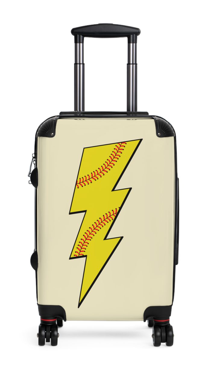 Sporty Lightning Bolt Softball suitcase, a durable and stylish travel companion. Crafted with lightning bolt softball designs, it's perfect for enthusiasts on the go.