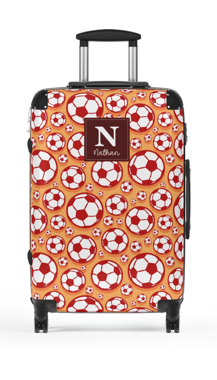 Custom Soccer Suitcase - A personalized luggage adorned with a custom soccer-themed design, perfect for sports enthusiasts who want to travel in style with their favorite sport.