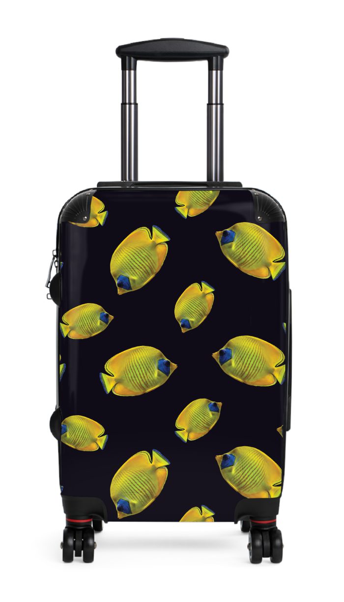 Butterfly Fish suitcase, a durable and stylish travel companion. Crafted with butterfly fish designs, it's perfect for ocean enthusiasts on the go.
