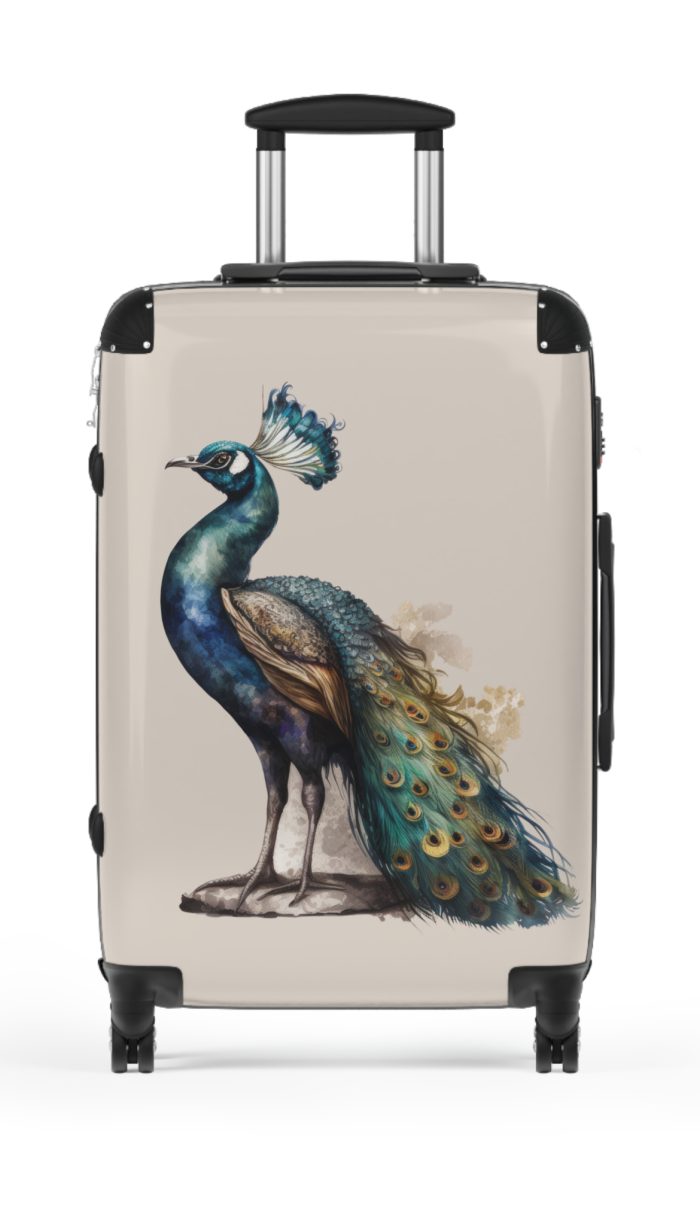 Peacock Suitcase – Stylish and functional luggage adorned with intricate peacock feather design for a touch of elegance on your travels.