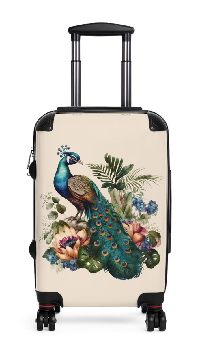 Peacock Suitcase – Stylish and functional luggage adorned with intricate peacock feather design for a touch of elegance on your travels.