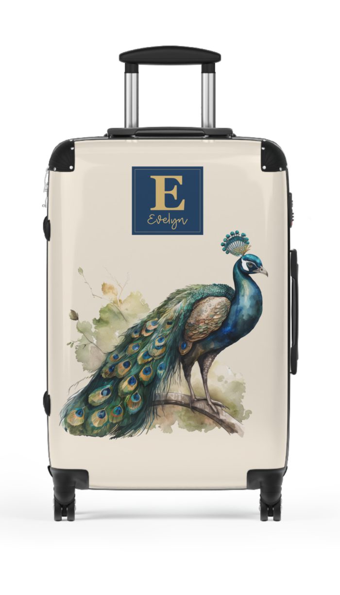 Custom Peacock Suitcase - Tailored elegance for personalized travel, showcasing unique designs and sophistication.
