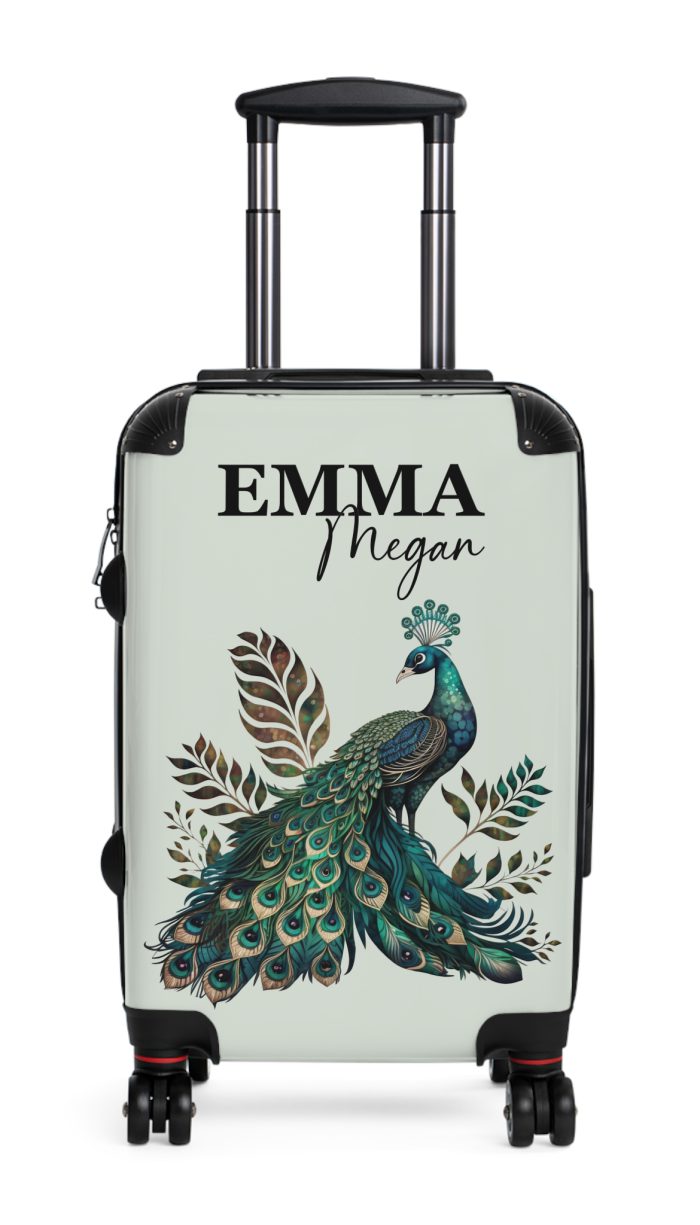 Custom Peacock Suitcase - Tailored elegance for personalized travel, showcasing unique designs and sophistication.