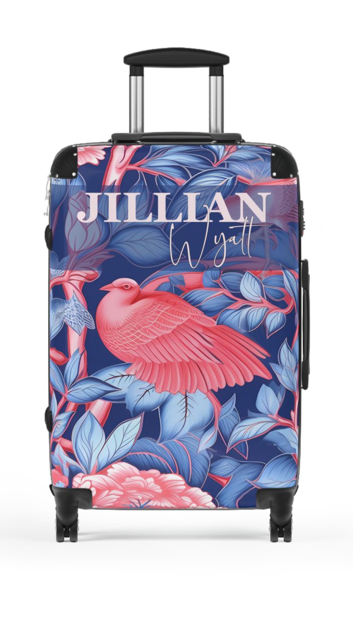 Custom Pink Blue Chinoiserie suitcase, a durable and stylish travel companion. Crafted with customizable Pink Blue Chinoiserie designs, it's perfect for those who crave personalized elegance on their journeys.