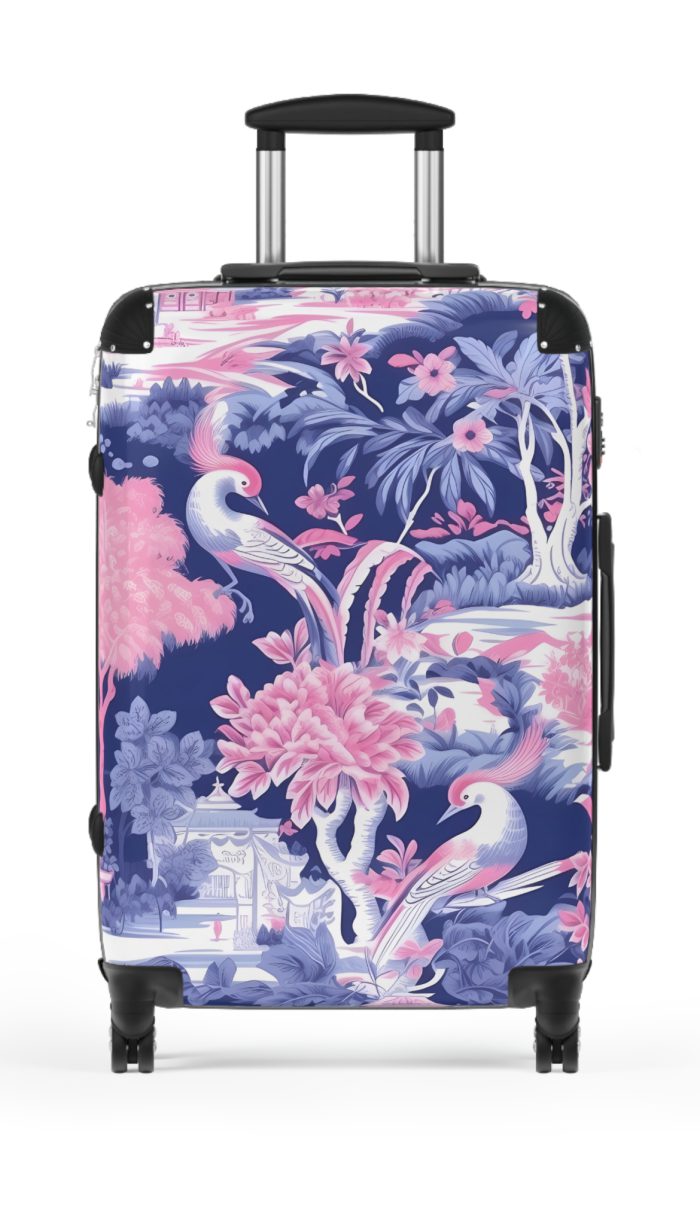 Pink Blue Chinoiserie suitcase, a durable and stylish travel companion. Crafted with vibrant Pink Blue Chinoiserie patterns, it's perfect for those who appreciate artistic elegance on their journeys.