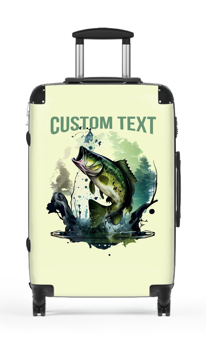 Custom Gone Bass Fishing suitcase, a durable and stylish travel companion. Crafted with customizable bass fishing designs, it's perfect for avid anglers seeking personalized outdoor excitement on their journeys.