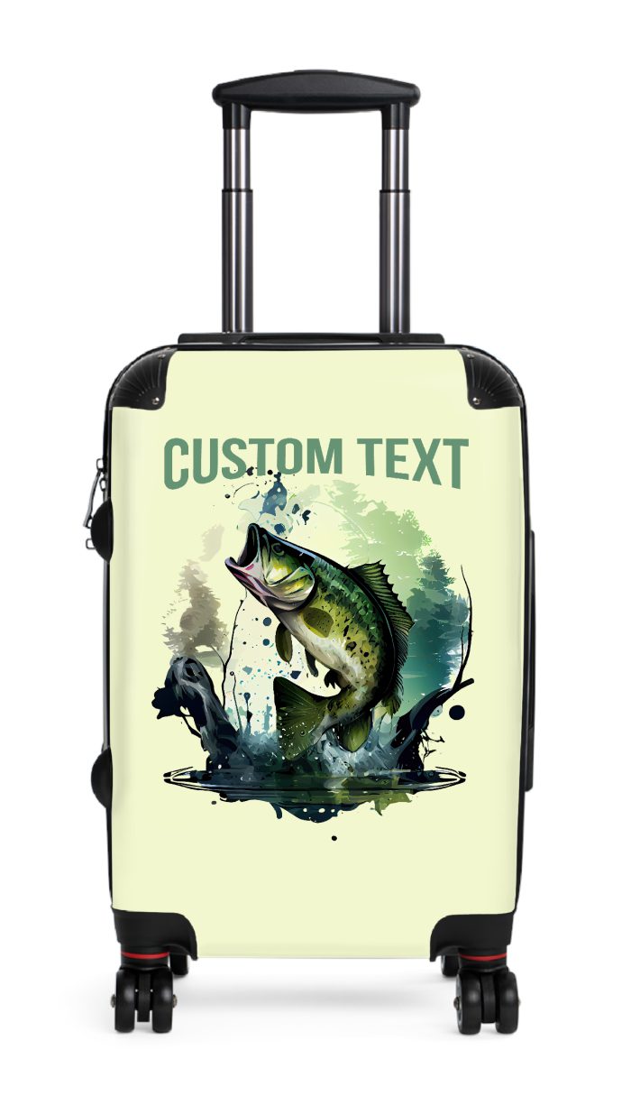 Custom Gone Bass Fishing suitcase, a durable and stylish travel companion. Crafted with customizable bass fishing designs, it's perfect for avid anglers seeking personalized outdoor excitement on their journeys.