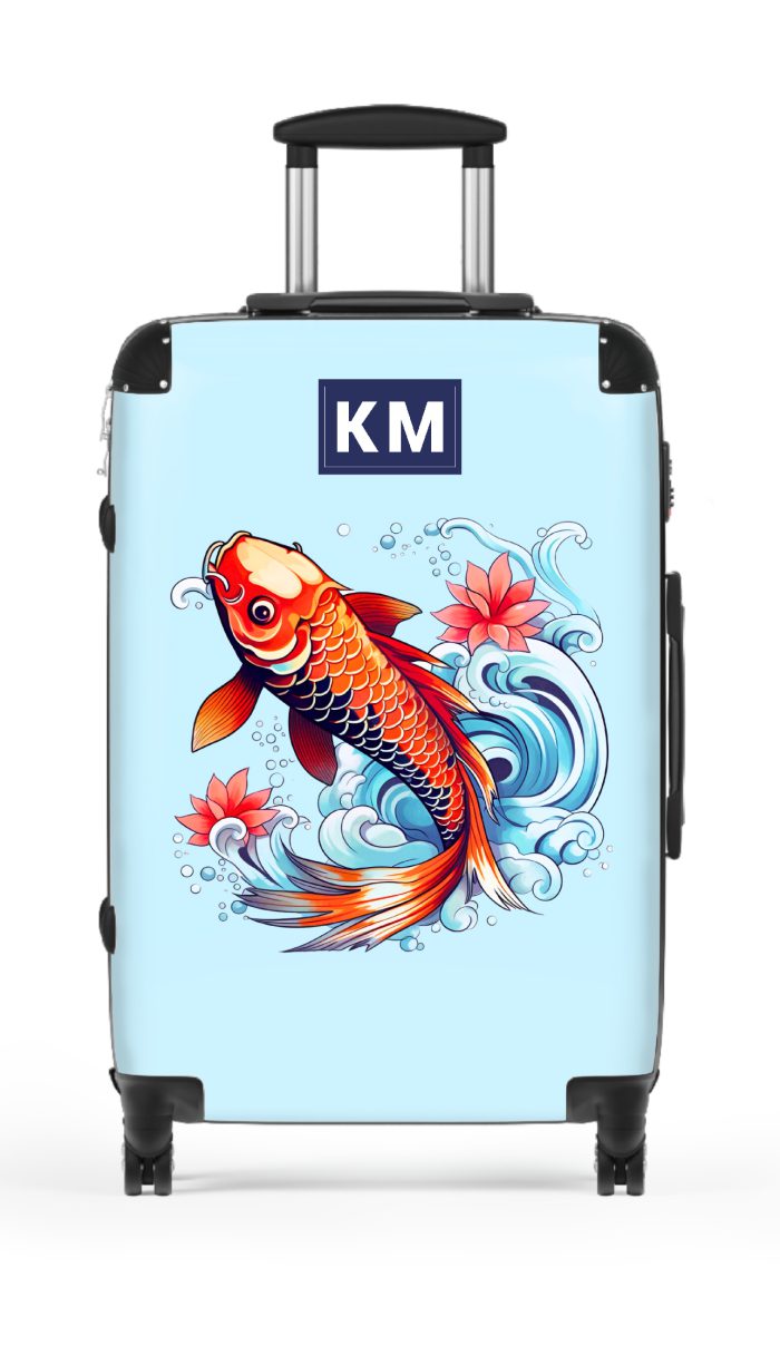 Custom Koi Fish suitcase, a durable and stylish travel companion. Crafted with customizable Koi fish designs, it's perfect for fish enthusiasts seeking personalized aquatic elegance on their journeys.