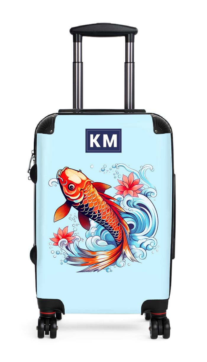 Custom Koi Fish suitcase, a durable and stylish travel companion. Crafted with customizable Koi fish designs, it's perfect for fish enthusiasts seeking personalized aquatic elegance on their journeys.