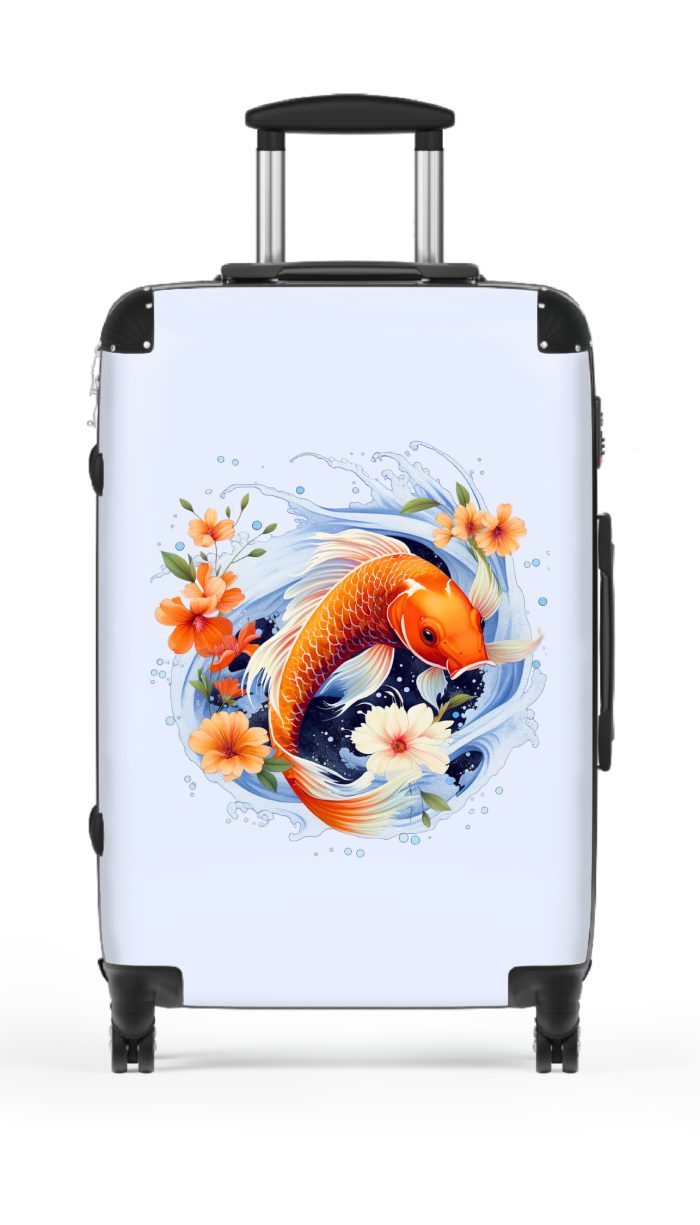 Koi Fish suitcase, a durable and stylish travel companion. Crafted with Koi fish designs, it's perfect for fish enthusiasts seeking serene aquatic excitement on their journeys.
