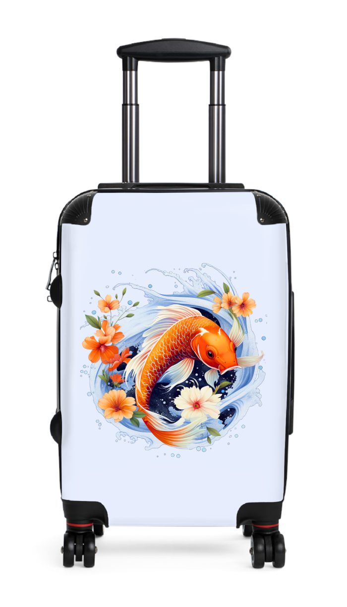 Koi Fish suitcase, a durable and stylish travel companion. Crafted with Koi fish designs, it's perfect for fish enthusiasts seeking serene aquatic excitement on their journeys.