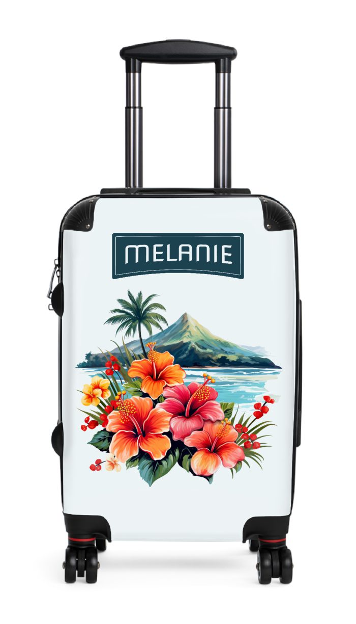 Custom Tropical Flower Hawaiian suitcase, a durable and stylish travel companion. Crafted with custom Tropical Flower Hawaiian designs, it's perfect for those who seek island elegance on their journeys.