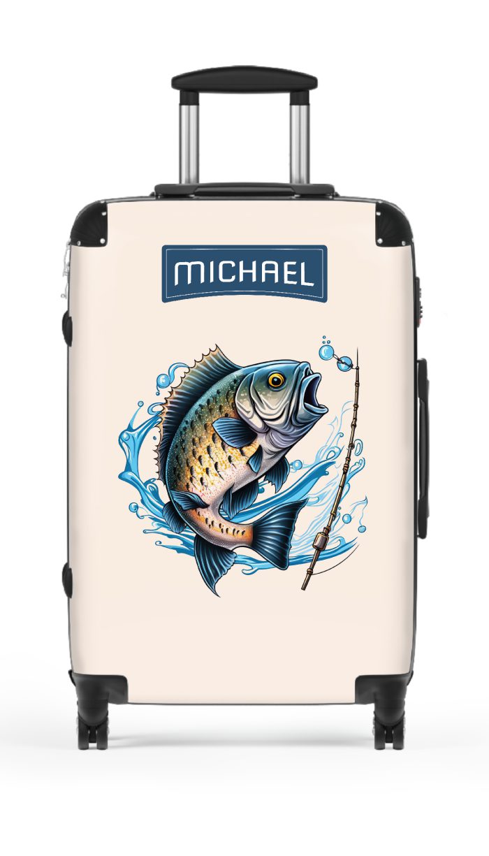 Custom Fishing suitcase, a durable and stylish travel companion. Crafted with customizable fish designs, it's perfect for fishing enthusiasts seeking personalized oceanic excitement on their journeys.