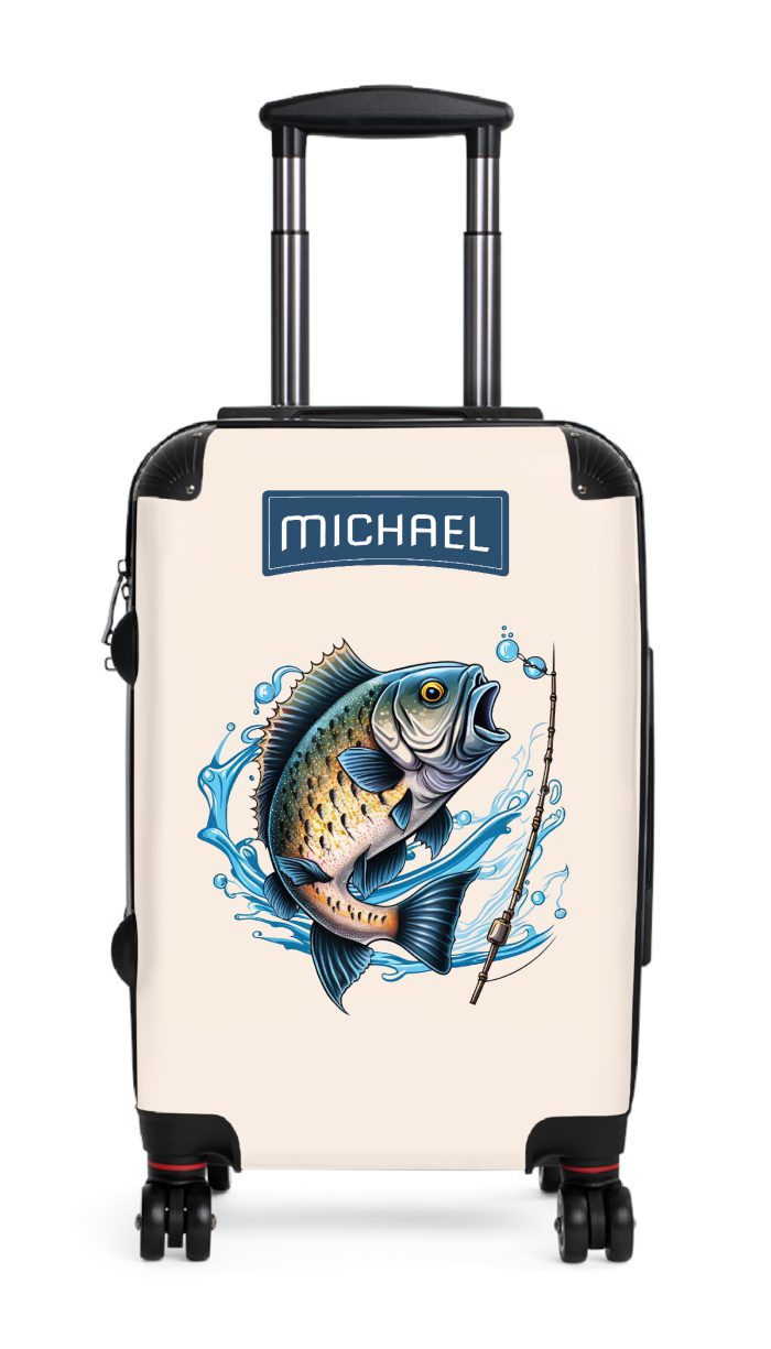 Custom Fishing suitcase, a durable and stylish travel companion. Crafted with customizable fish designs, it's perfect for fishing enthusiasts seeking personalized oceanic excitement on their journeys.