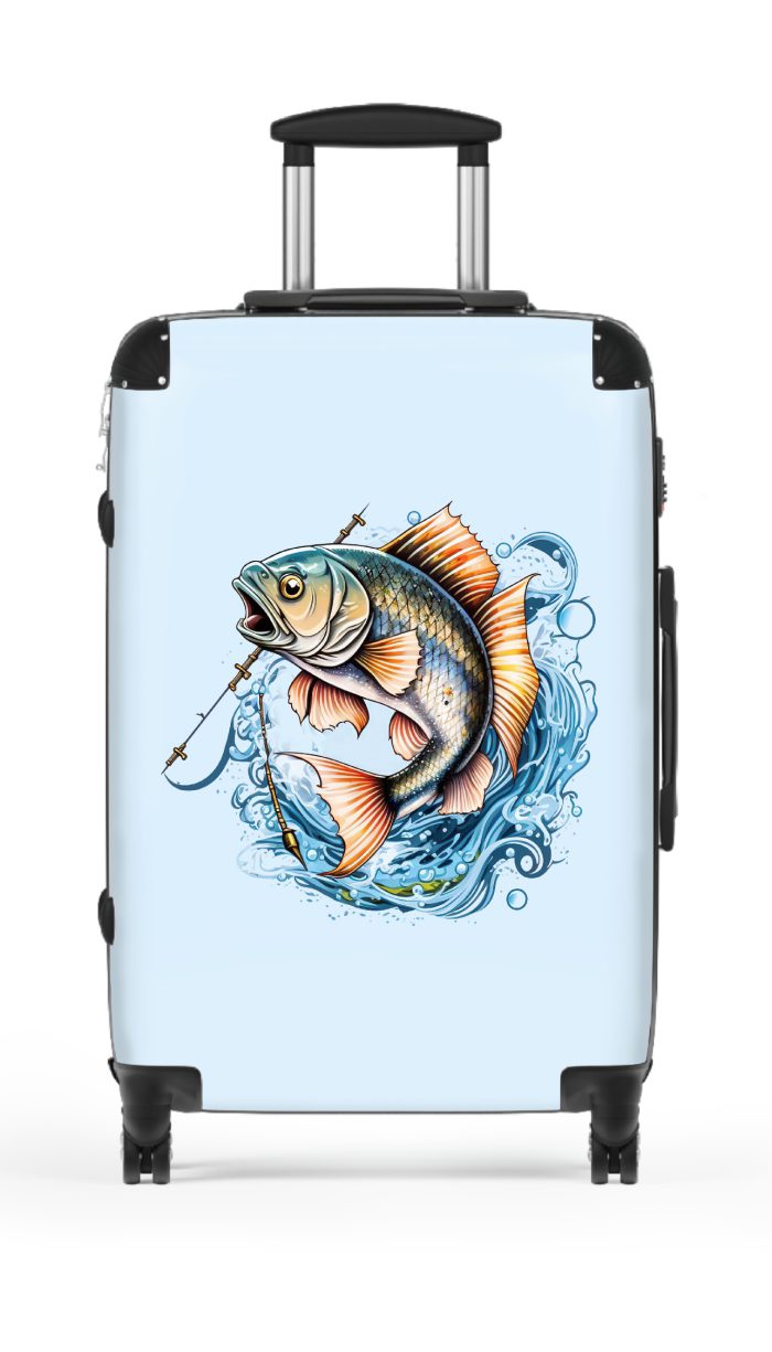 Fishing suitcase, a durable and stylish travel companion. Crafted with fishing designs, it's perfect for anglers seeking oceanic excitement on their journeys.