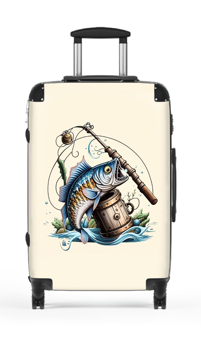 Fishing suitcase, a durable and stylish travel companion. Crafted with fishing designs, it's perfect for anglers seeking oceanic excitement on their journeys.