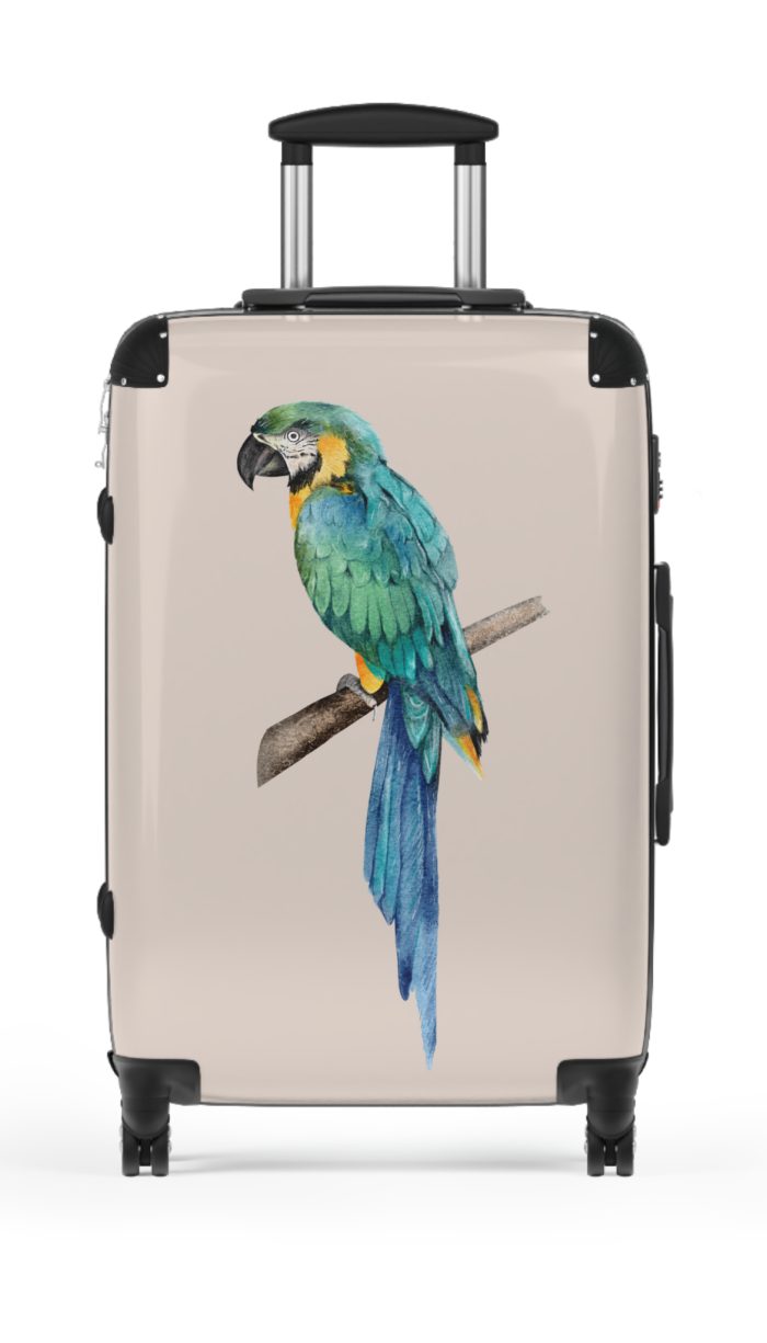 Blue Macaw Suitcase - Travel in exotic elegance with this vibrant companion, featuring striking blue macaw motifs for a tropical and sophisticated escape.