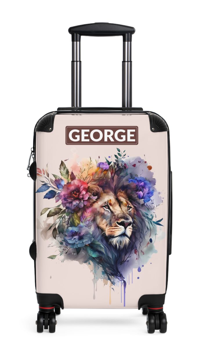 Floral Lion Custom Suitcase - Roar with elegance and personalize your journey with a captivating floral lion design, a perfect blend of strength and blossoms.