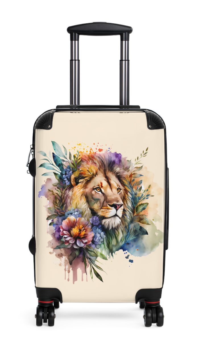 Floral Lion Suitcase - Roaring strength meets blossoming elegance, a unique and sophisticated travel companion with a captivating floral lion design.