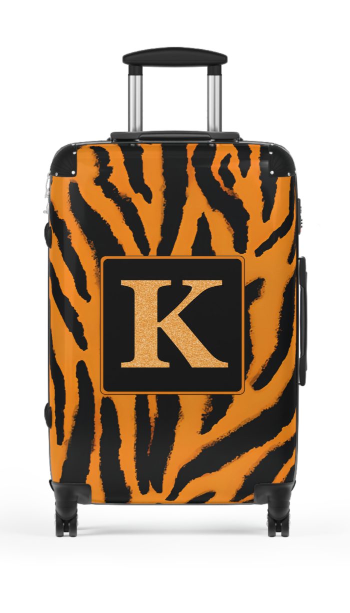 Tiger Print Custom Suitcase - Unleash personalized style with a unique and wild tiger print design for a sophisticated travel experience.