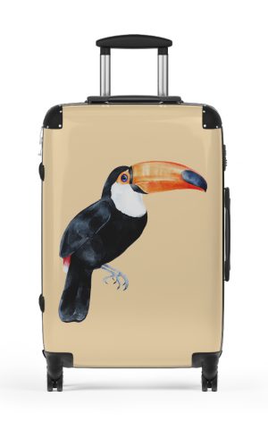 Toucan Suitcase - A unique travel gear featuring an exotic bird design, perfect for adventurers and bird enthusiasts, adding an adventurous touch to your journeys.